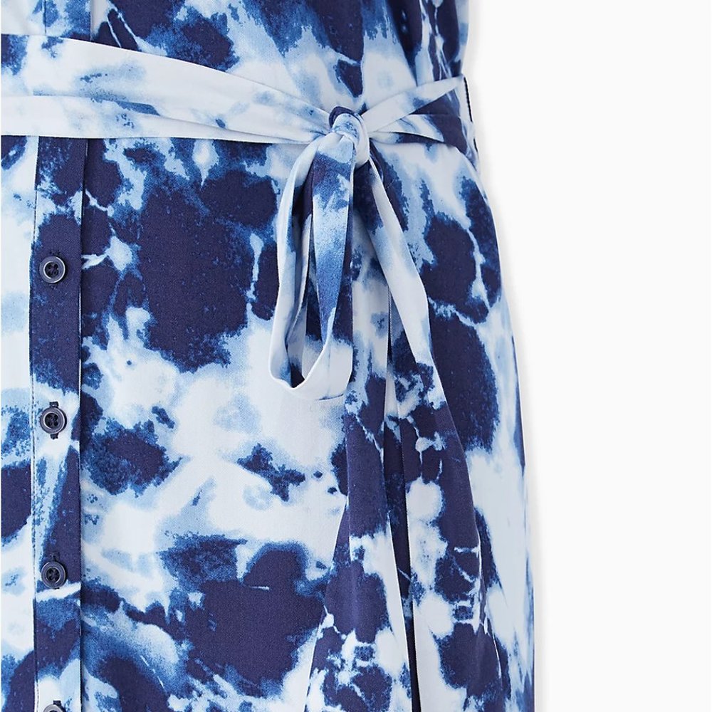 Torrid 1X XL Shirt Challis Dress Blue Tie Dye Button Front Boho Stretch Plus NWT - Picture 3 of 4